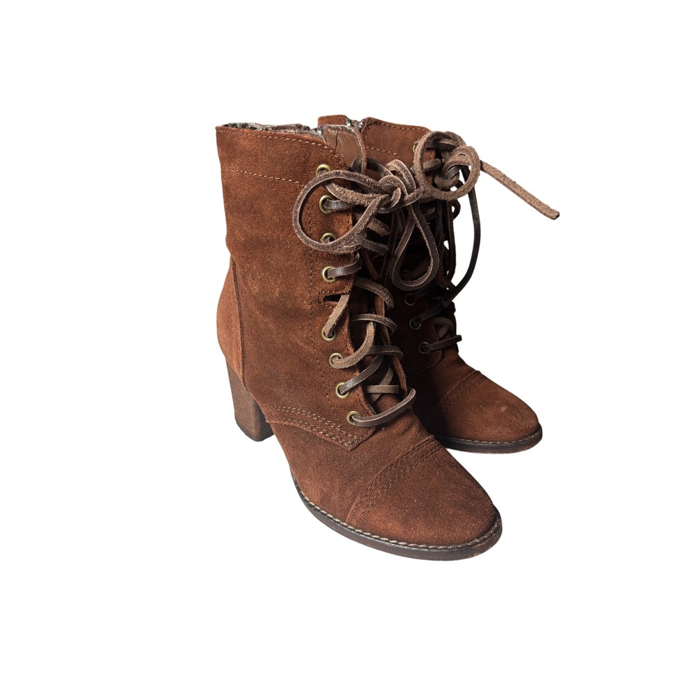 Steve Madden Gretell Brown Suede Lace Up Ankle Boots 8.5 Stacked Block Heel READ
